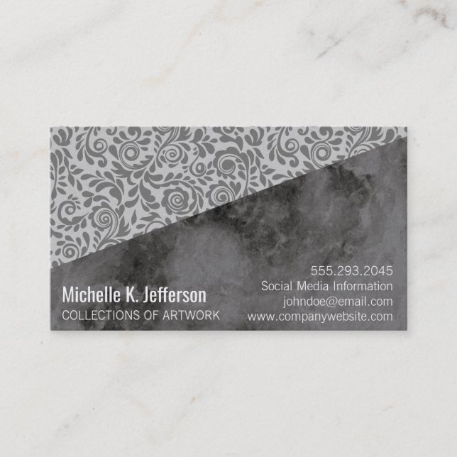 Black Marble and Elegant Lace Colour Block Business Card (Front)