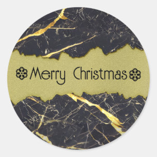 Black Marble and Faux Gold Customisable Classic Round Sticker