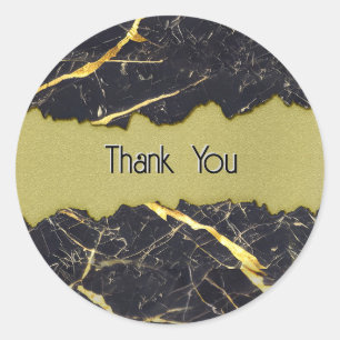 Black Marble and Faux Gold Thank You Classic Round Sticker