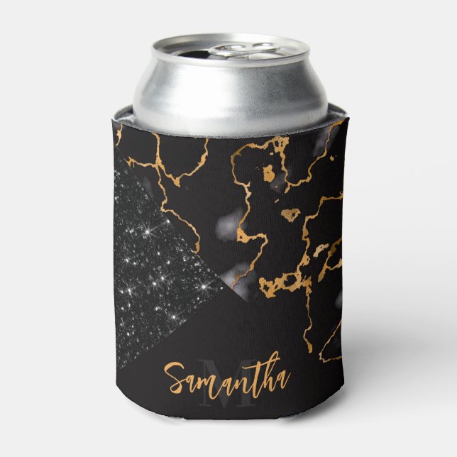 Black Marble and Glitter Can Cooler (Can Front)