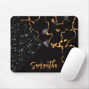Black Marble and Glitter Mouse Mat