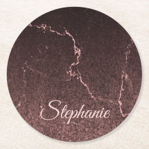 Black Marble and Glitter Round Paper Coaster