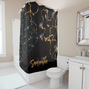 Black Marble and Glitter Shower Curtain