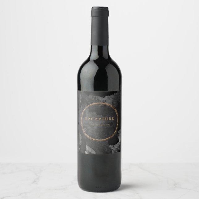 Black Marble and Gold Metallic look Luxury Wine Label (Front)