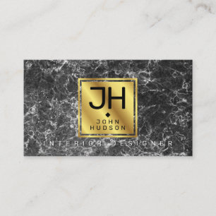 Black Marble and Gold Modern Monogram BC Business Business Card