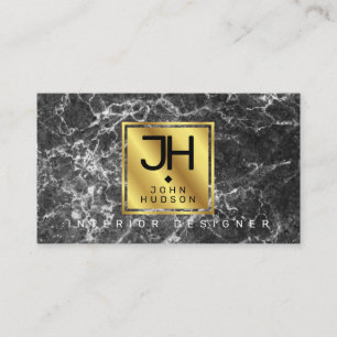 Black Marble and Gold Modern Monogram BC Business Card
