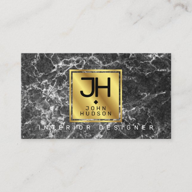 Black Marble and Gold Modern Monogram Business Car Business Card (Front)