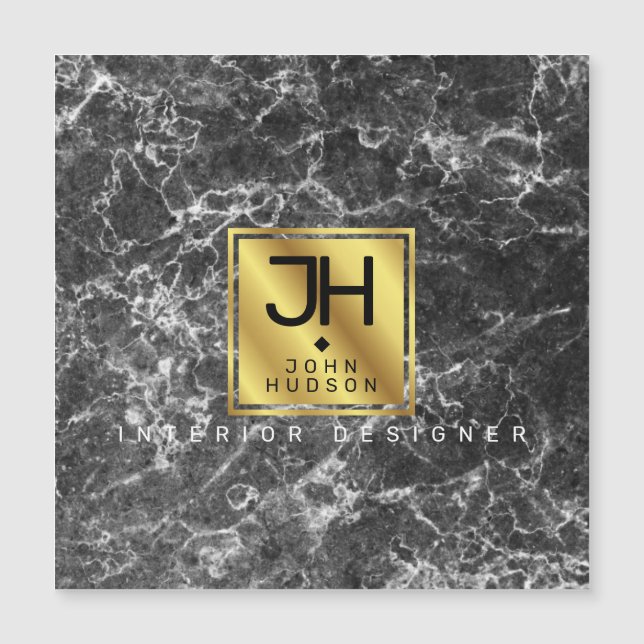 Black Marble and Gold Modern Monogram Magnetic Car (Front)