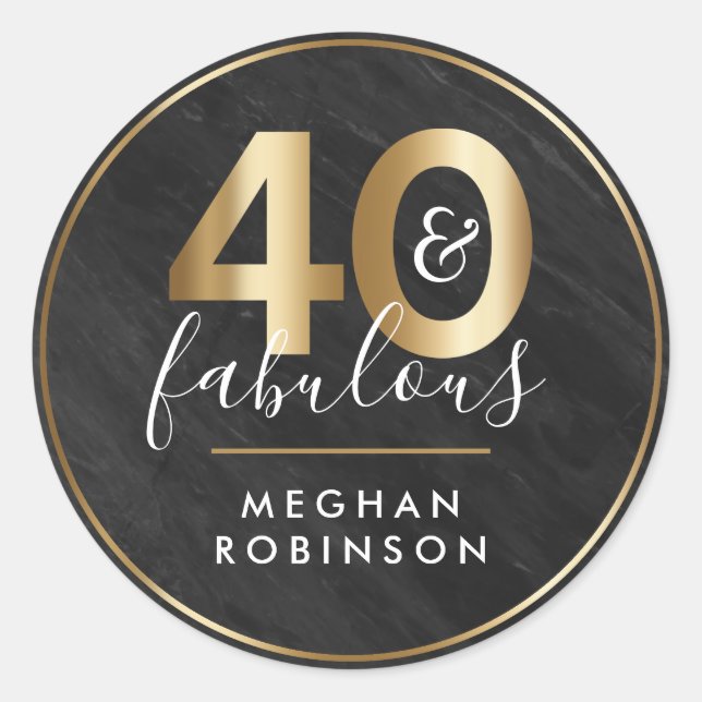 Black Marble and Gold Surprise 40th Birthday Party Classic Round Sticker (Front)