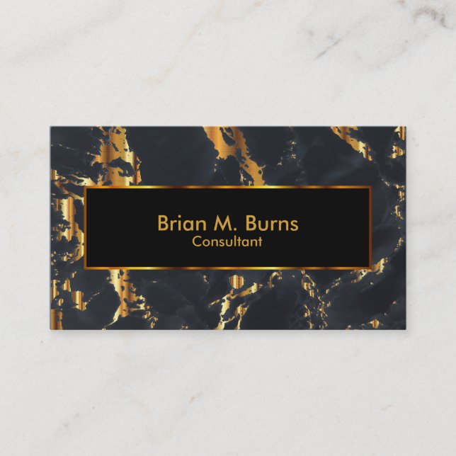 Black Marble and Metallic Gold Design Business Card (Front)