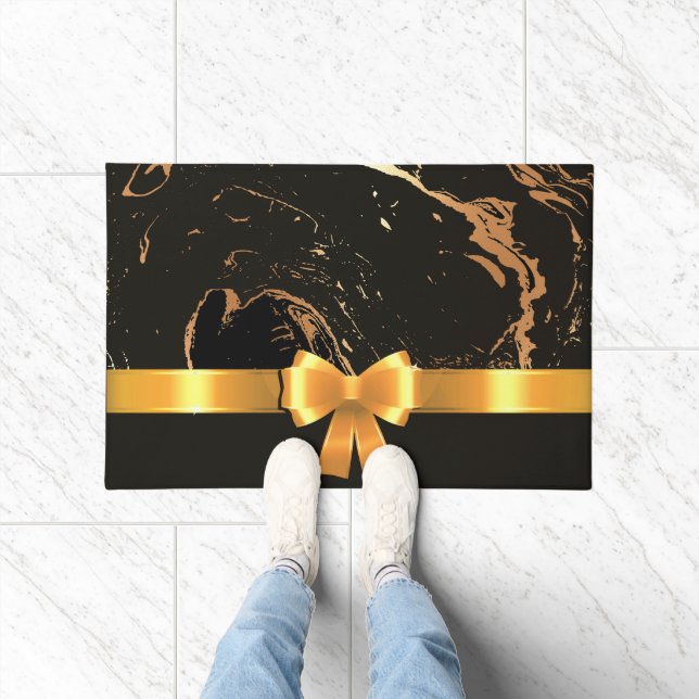 Black Marble and Ribbon Doormat (Indoor)