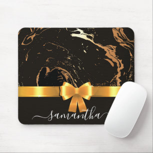 Black Marble and Ribbon Mouse Mat