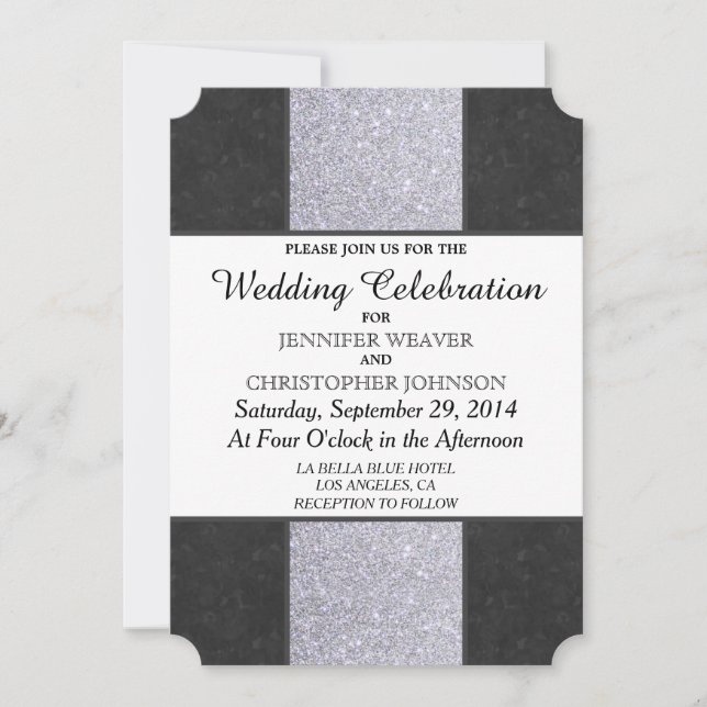 Black Marble and Silver Glitter Panel Design Invitation (Front)