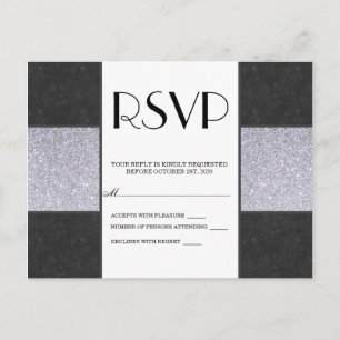 Black Marble and Silver Glitter Panel Design Invitation Postcard