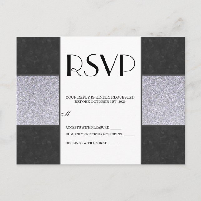 Black Marble and Silver Glitter Panel Design Invitation Postcard (Front)