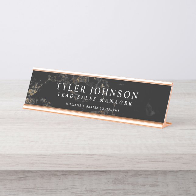 Black Marble Backdrop Customised Desk Name Plate (Front)