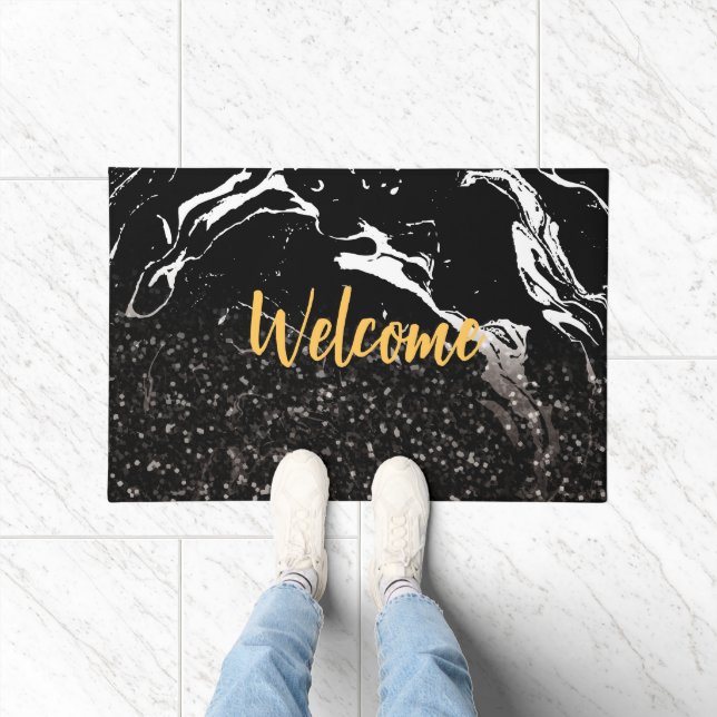 Black Marble/Black Glitter Doormat (Indoor)