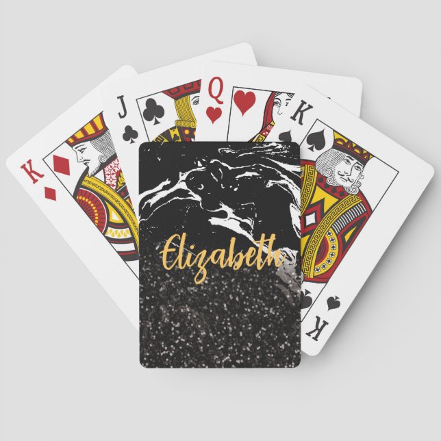 Black Marble/Black Glitter Playing Cards (Back)