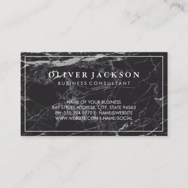 Black Marble Border Minimalist Business Card (Front)