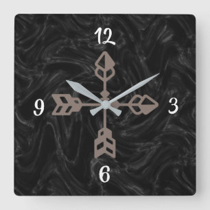 Black Marble Brown Arrow Square Clock