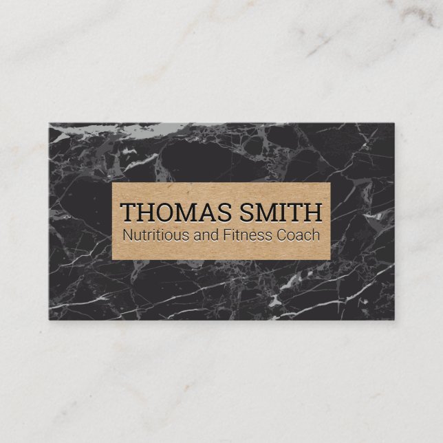 Black Marble | Brown Paper Banner Business Card (Front)