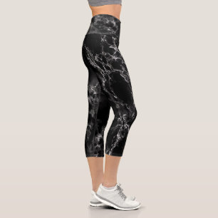 Black Marble Capri Leggings Elegant