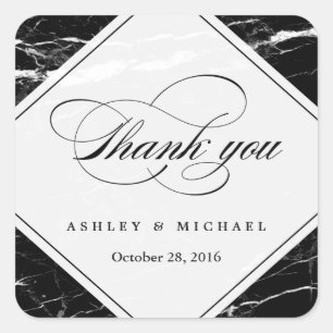 Black Marble Classy Typography Thank You Square Sticker