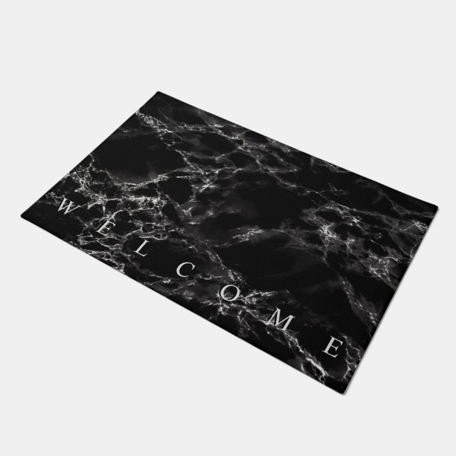Black Marble Doormat Welcome (Angled)