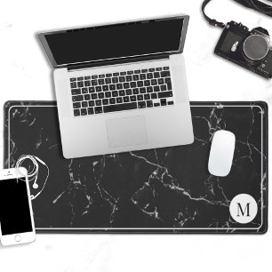 Black marble elegant monogram desk mat