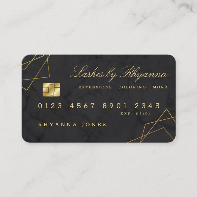 Black Marble Faux Gold Geo Lines Credit Card (Front)