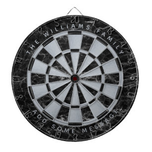 Black Marble Faux Silver Foil Family Name Classic Dartboard