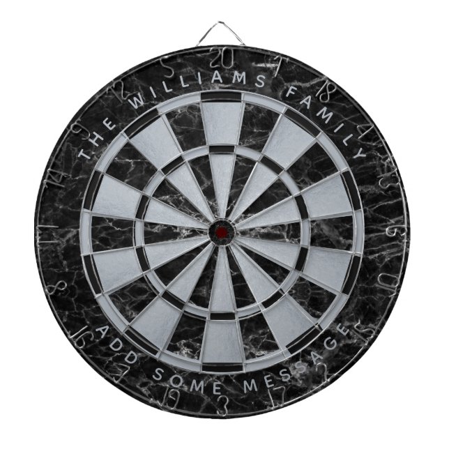 Black Marble Faux Silver Foil Family Name Classic  Dartboard (Front)