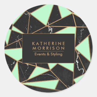 Black Marble Geometric Mosaic Classic Round Sticker