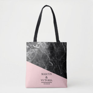 Black Marble Geometric Wedding Tote Bag
