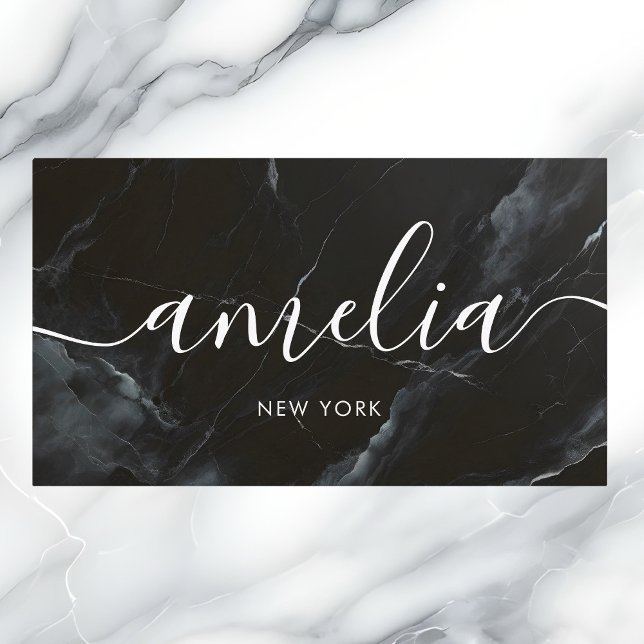 Black Marble Girly Social Media Script Business Card (Creator Uploaded)