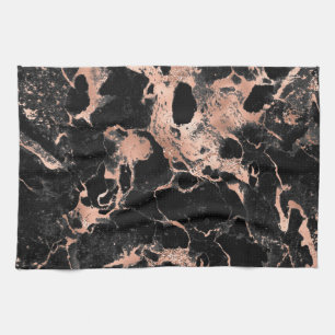 Black marble glitter rose gold tea towel