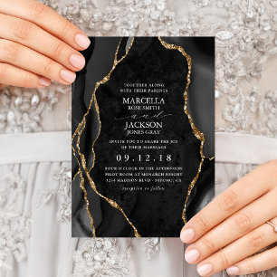 Black Marble Gold Agate Wedding Invitation
