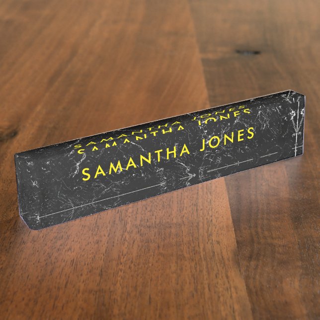 Black Marble Gold Classic Personalised Nameplate (Side)