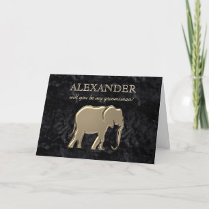 Black Marble Gold Elephant Groomsman Proposal Holiday Card