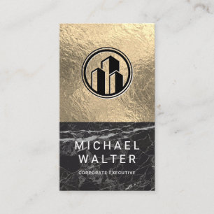 Black Marble   Gold Foil Colour Block Business Card