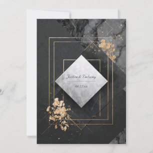 Black Marble Gold Foil Concrete Geometric Diamond Invitation