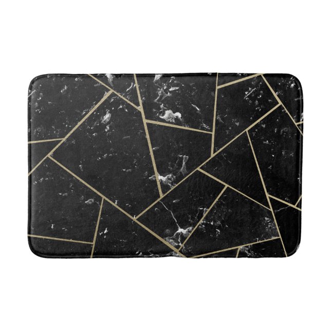 Black Marble Gold Geometric Glam #1 Bath Mat (Front)