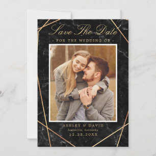 Black Marble Gold Geometric Photo Save The Date