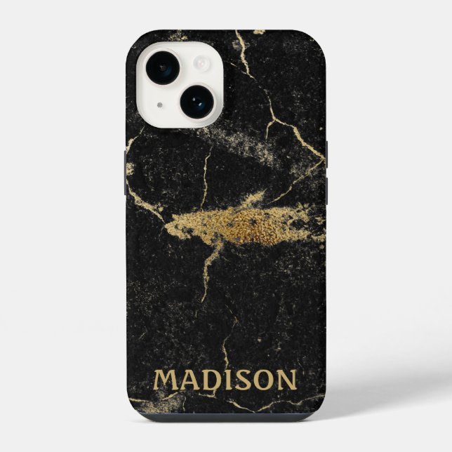 Black Marble Gold Glitter  iPhone Case (Back)