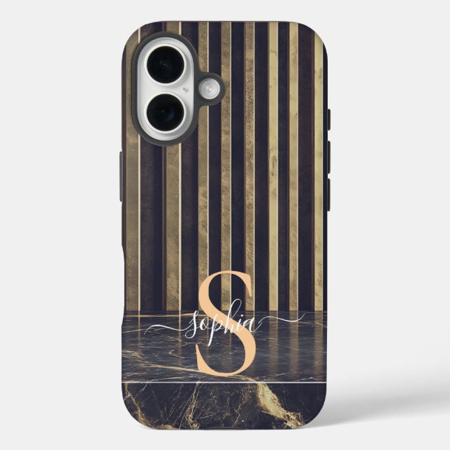 black marble gold glitter monogram Case-Mate iPhone case (Back)