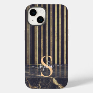 black marble gold glitter monogram Case-Mate iPhone 14 case