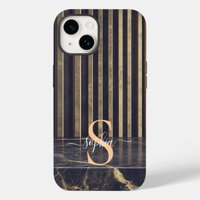 black marble gold glitter monogram Case-Mate iPhone case (Back)