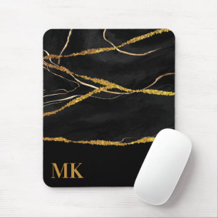 Black Marble Gold Glitter Mouse Mat