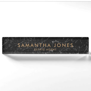 Black Marble Gold Minimal Estate Agent Nameplate