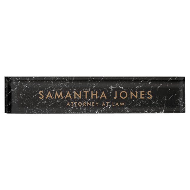 Black Marble Gold Minimal Personalised  Nameplate (Front)